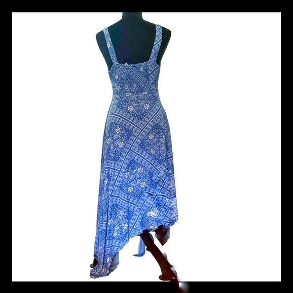 🎉HP🎉American Rag Asymmetrical Blue Print Boho Maxi Dress S Pre-Owned - Picture 4 of 6